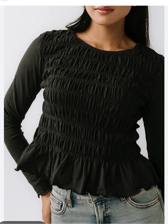 Pilcro Tops - Pilcro Black Smocked Peplum Long-Sleeve Top